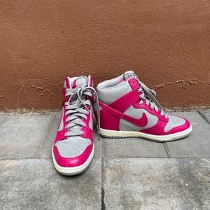 NIKE Dunk Sky Hi Grey Fuschia Hidden Wedge Heel Sneakers 7.5